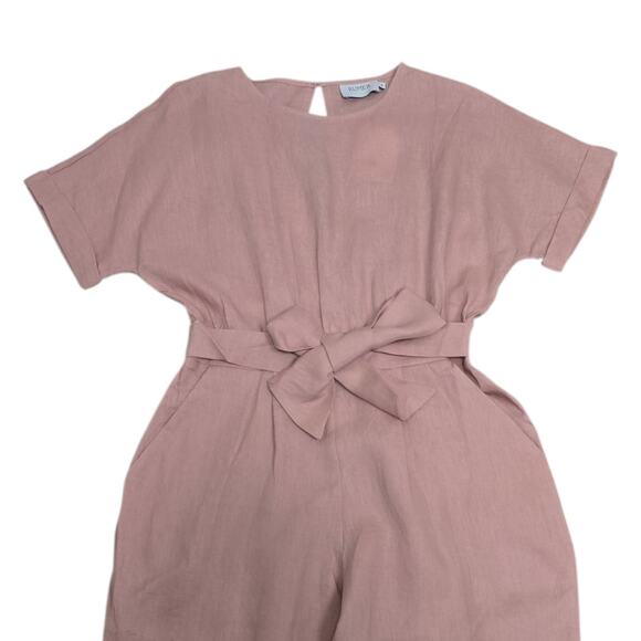 NWT Revolve Rumer Lou Lou Jumpsuit Prima Pink Linen Short Sleeve Tie Waist Sz XS - Picture 10 of 13